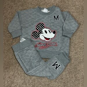 NWT Disney Mickey Mouse Gray Quilted Sweater and jogger set